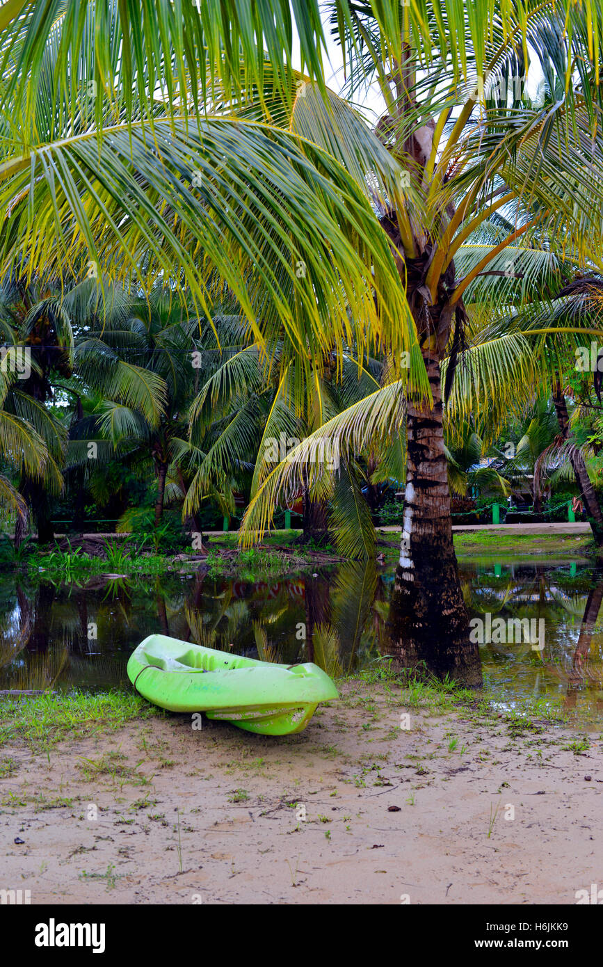 kayak in swamp on Picnic Center Beach Corn Island, Nicaragua , Central America Stock Photo
