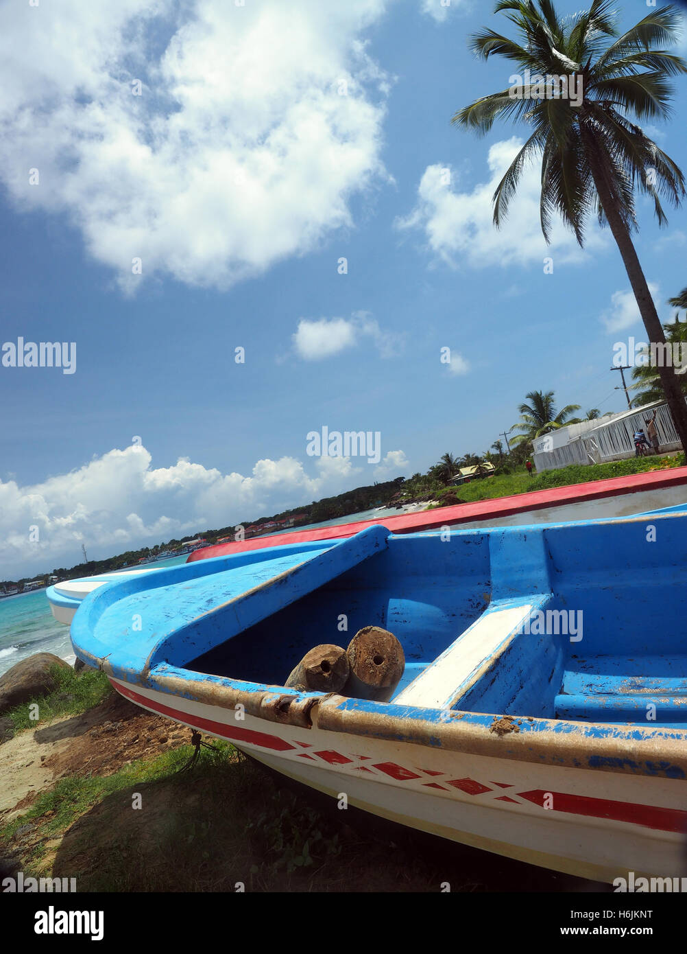 boats on beach shore Brig Bay Harbor Port, Big Corn Island, Nicaragua ...