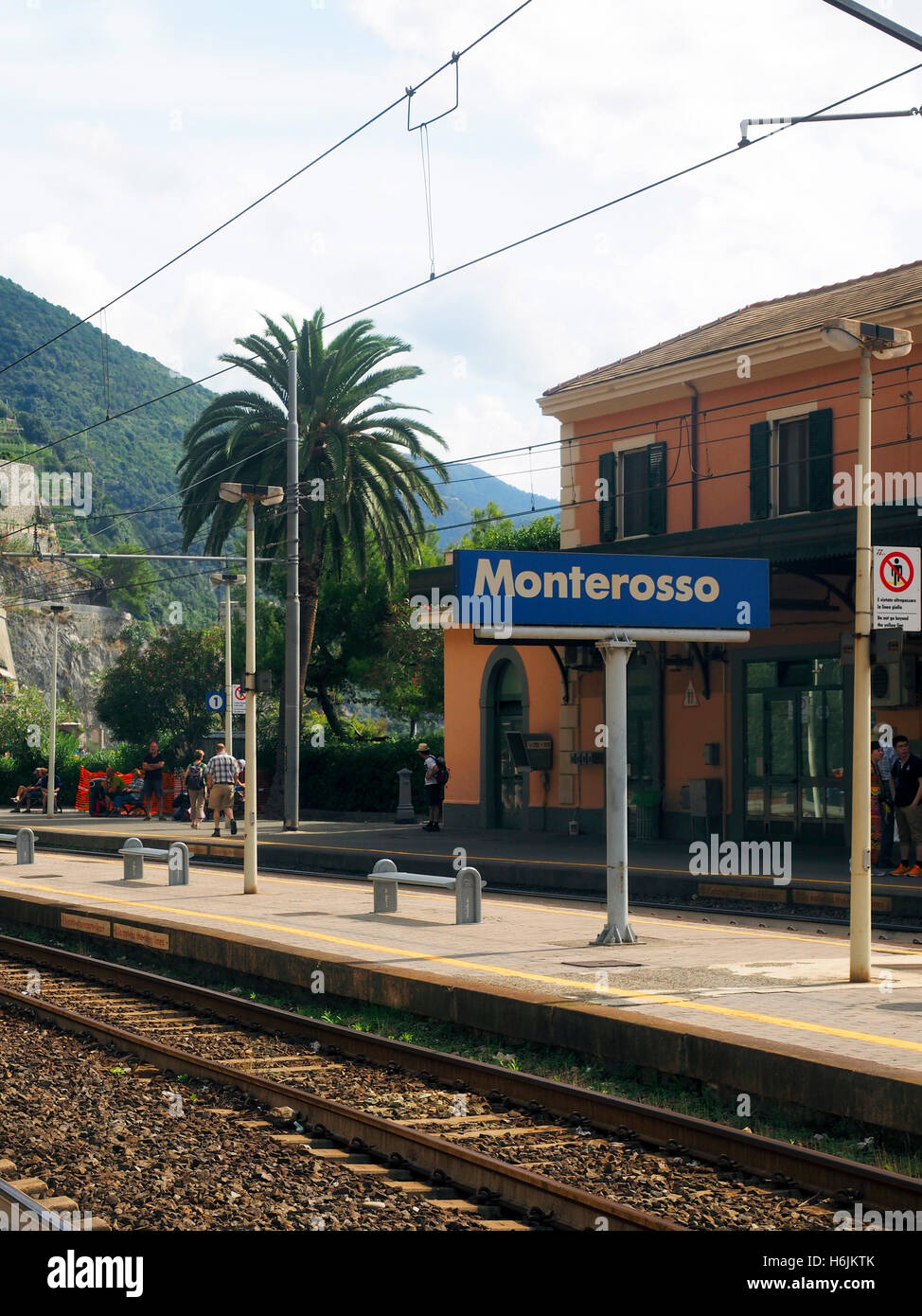 MONTEROSSO, ITALY-OCT. 24: The railroad train station is seen in the resort town of Monterosso in Cinque Terre, Italy on October Stock Photo