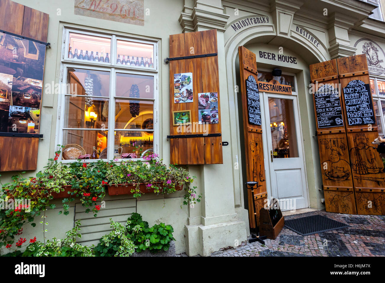 Prague Restaurant, beer house 'Malostransky Hostinec', Malostranske Namesti, Mala Strana, Prague, Czech Republic Stock Photo