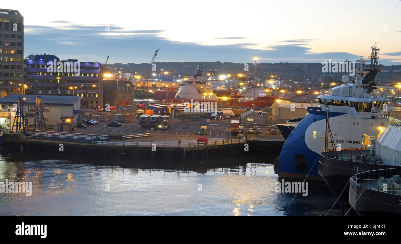 Aberdeen Harbour at Night, Aberdeenshire,Scotland,UK Stock Photo