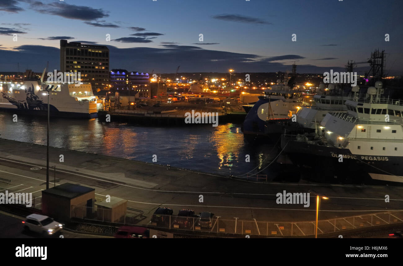 Aberdeen Harbour at Night, Aberdeenshire,Scotland,UK Stock Photo