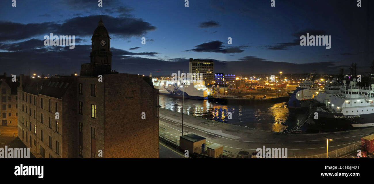 Aberdeen Harbour at Night, Aberdeenshire,Scotland,UK,pano Stock Photo