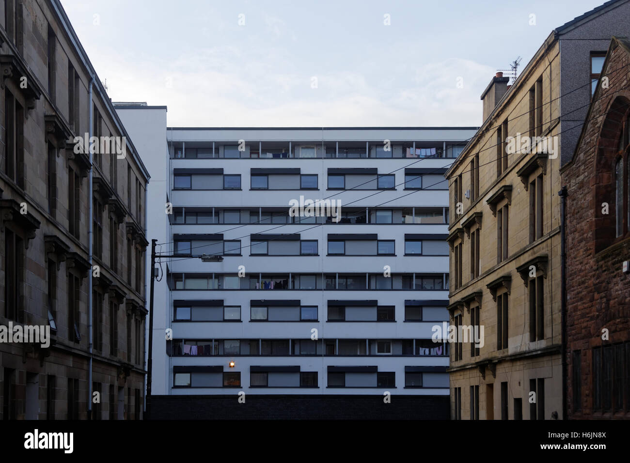 Modern sixties building with verandas showing working class living in graphic form Stock Photo