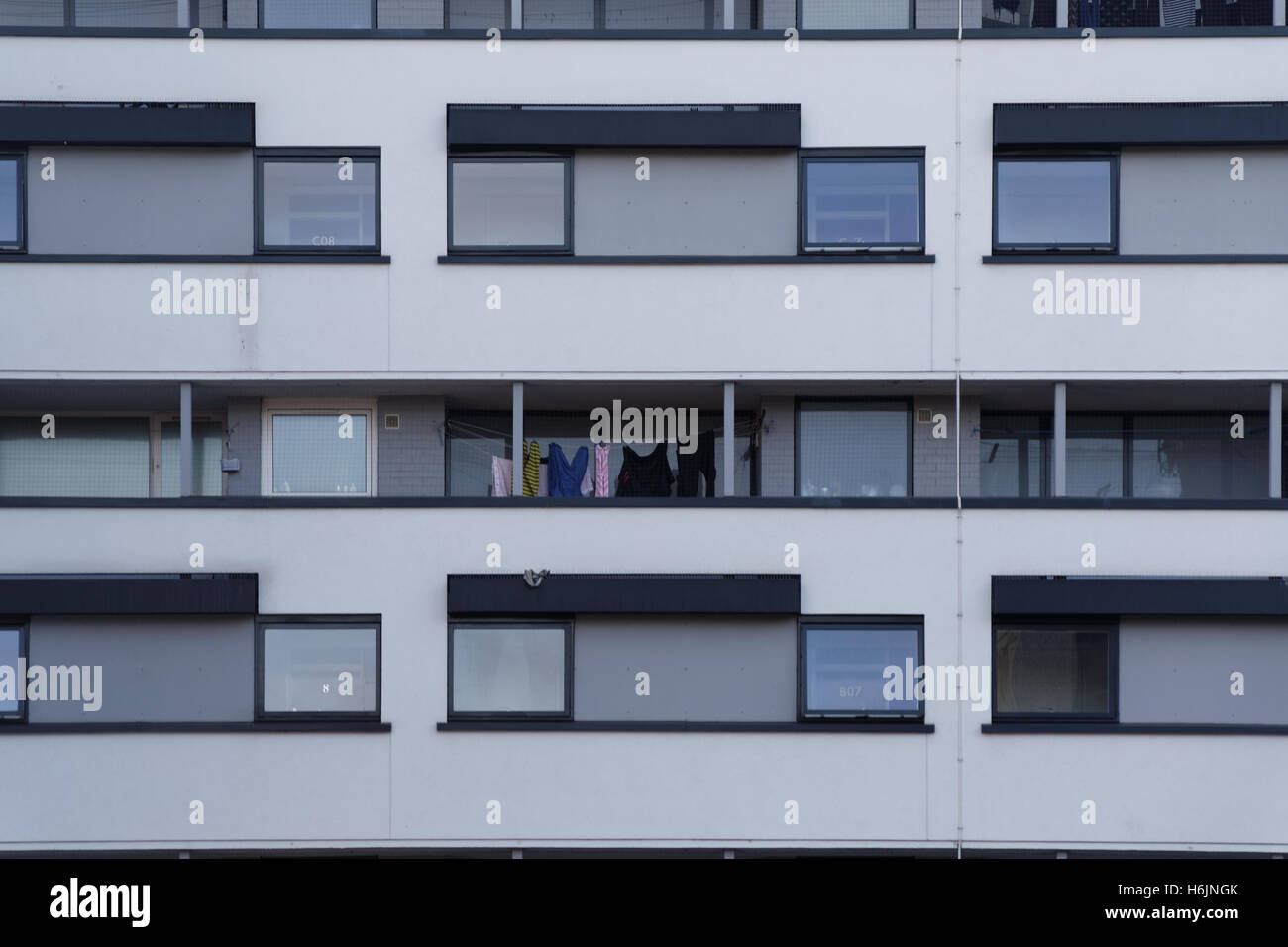 Modern sixties building with verandas showing working class living in graphic form Stock Photo