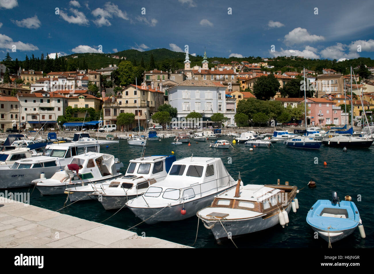 Port and townscape, Volosko, Kvarner Gulf, Croatia, Europe Stock Photo