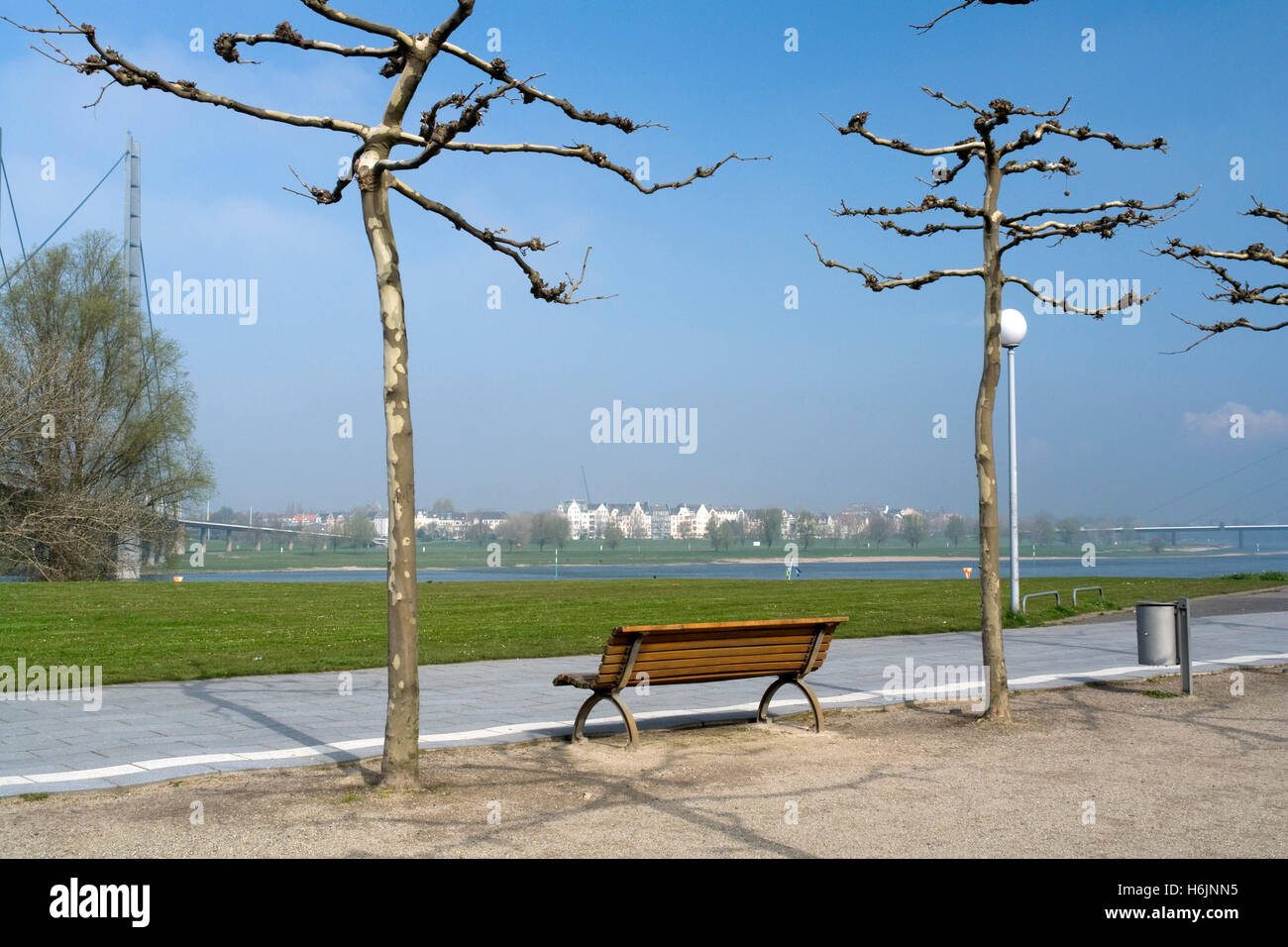 Rheinuferpromenade, River Rhine Promenade, Duesseldorf, state capital of North Rhine-Westphalia Stock Photo