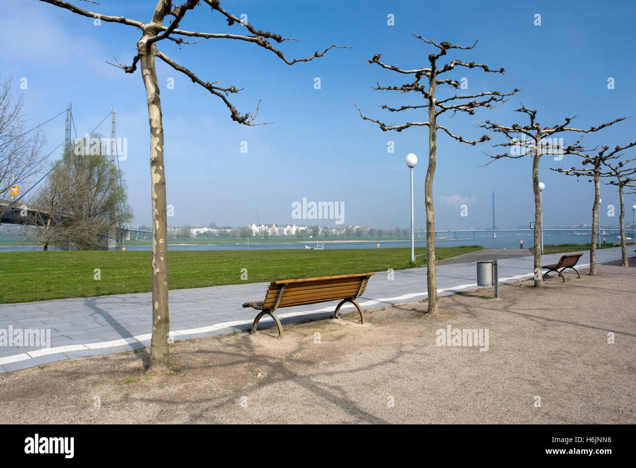 Rheinuferpromenade, River Rhine Promenade, Duesseldorf, state capital of North Rhine-Westphalia Stock Photo