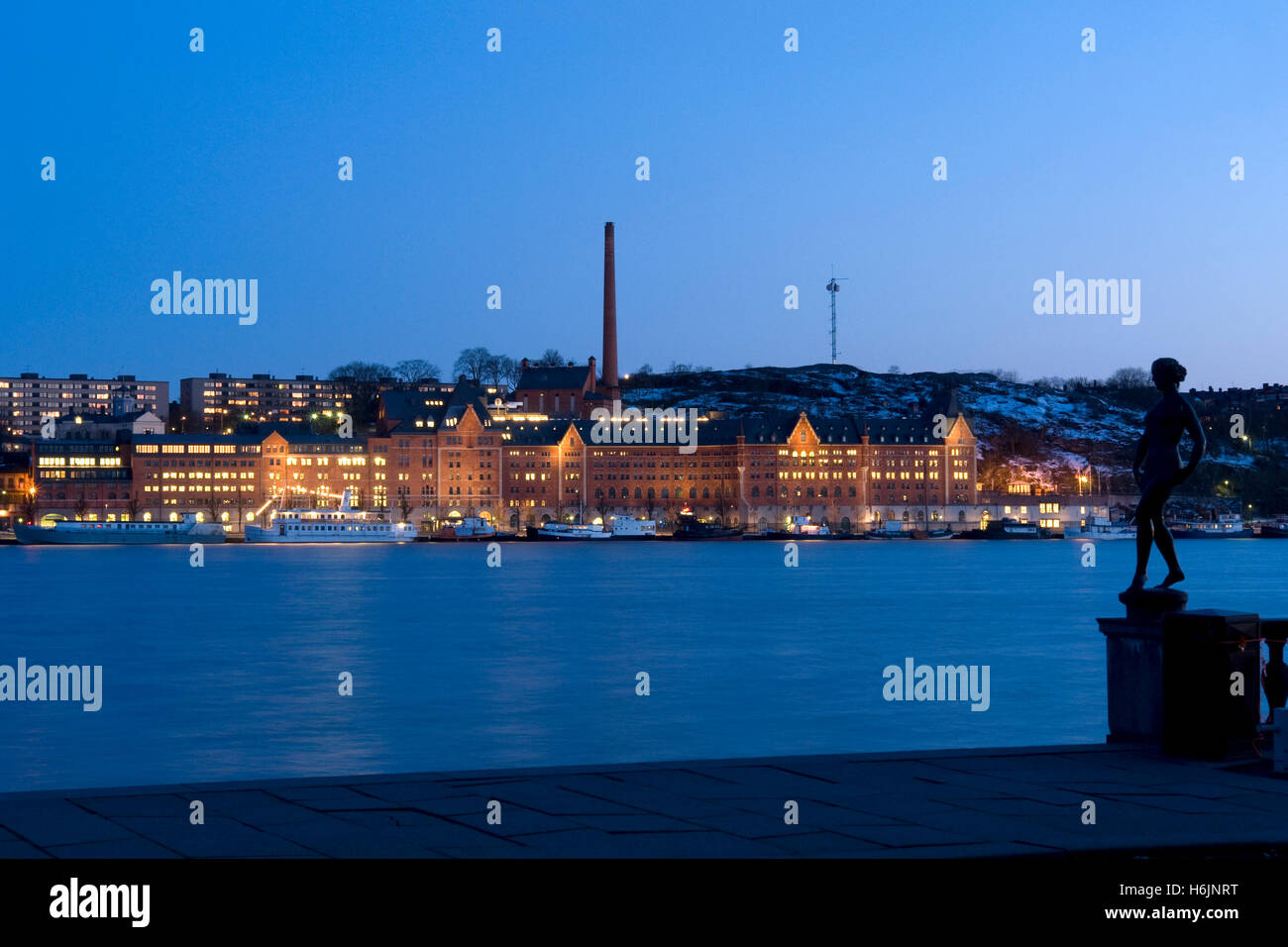 Sodermalm, Riddarfjaerden, night shot, Stockholm, Sweden, Scandinavia, Europe Stock Photo