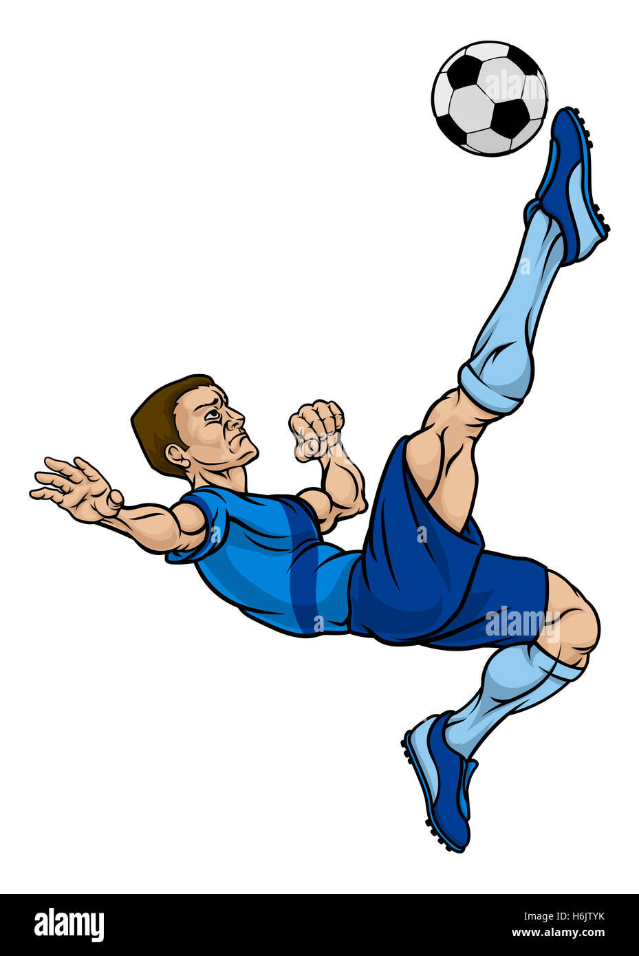 A football soccer player cartoon character kicking the ball Stock Photo -  Alamy