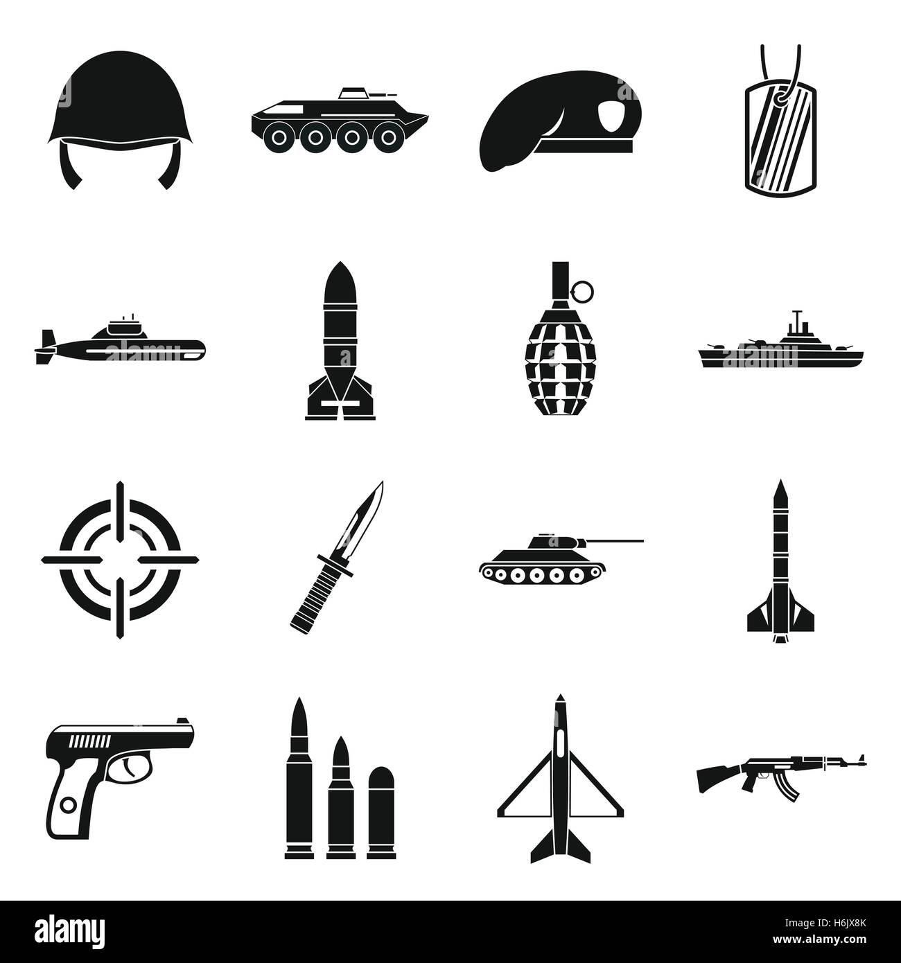 Military icons set, simple style Stock Vector