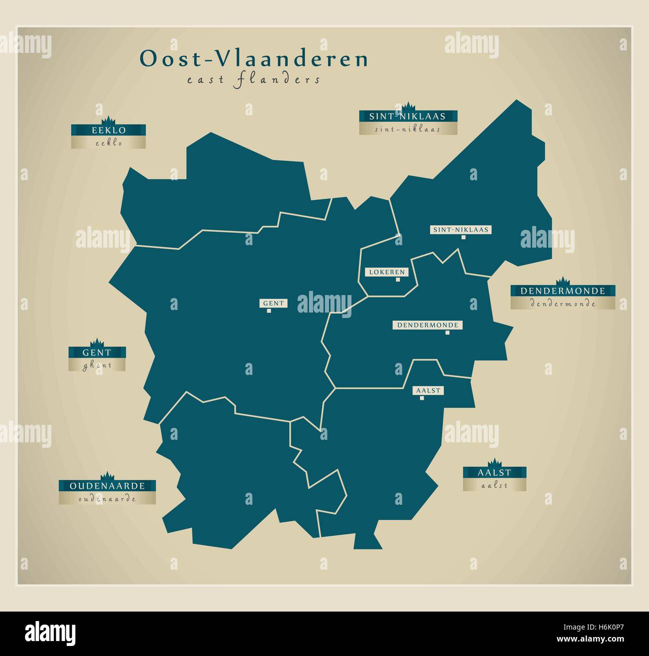 Modern Map - Oost-Vlaanderen BE Stock Vector