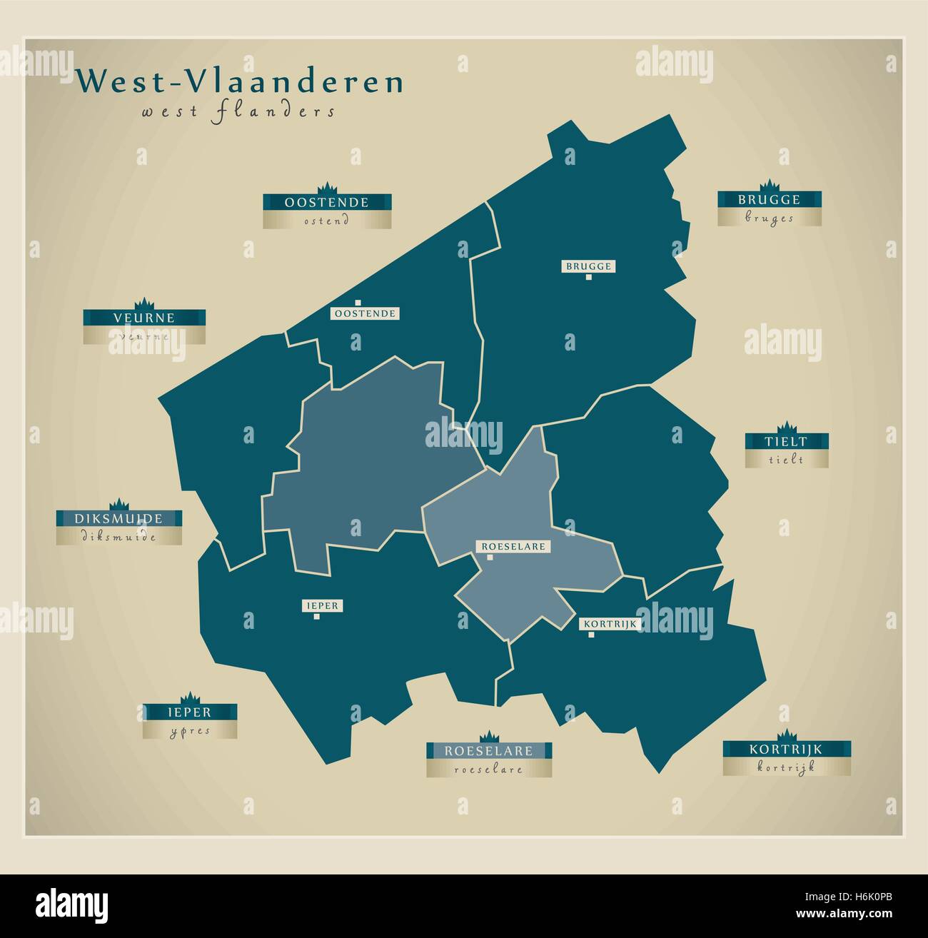 Modern Map - West-Vlaanderen BE Stock Vector