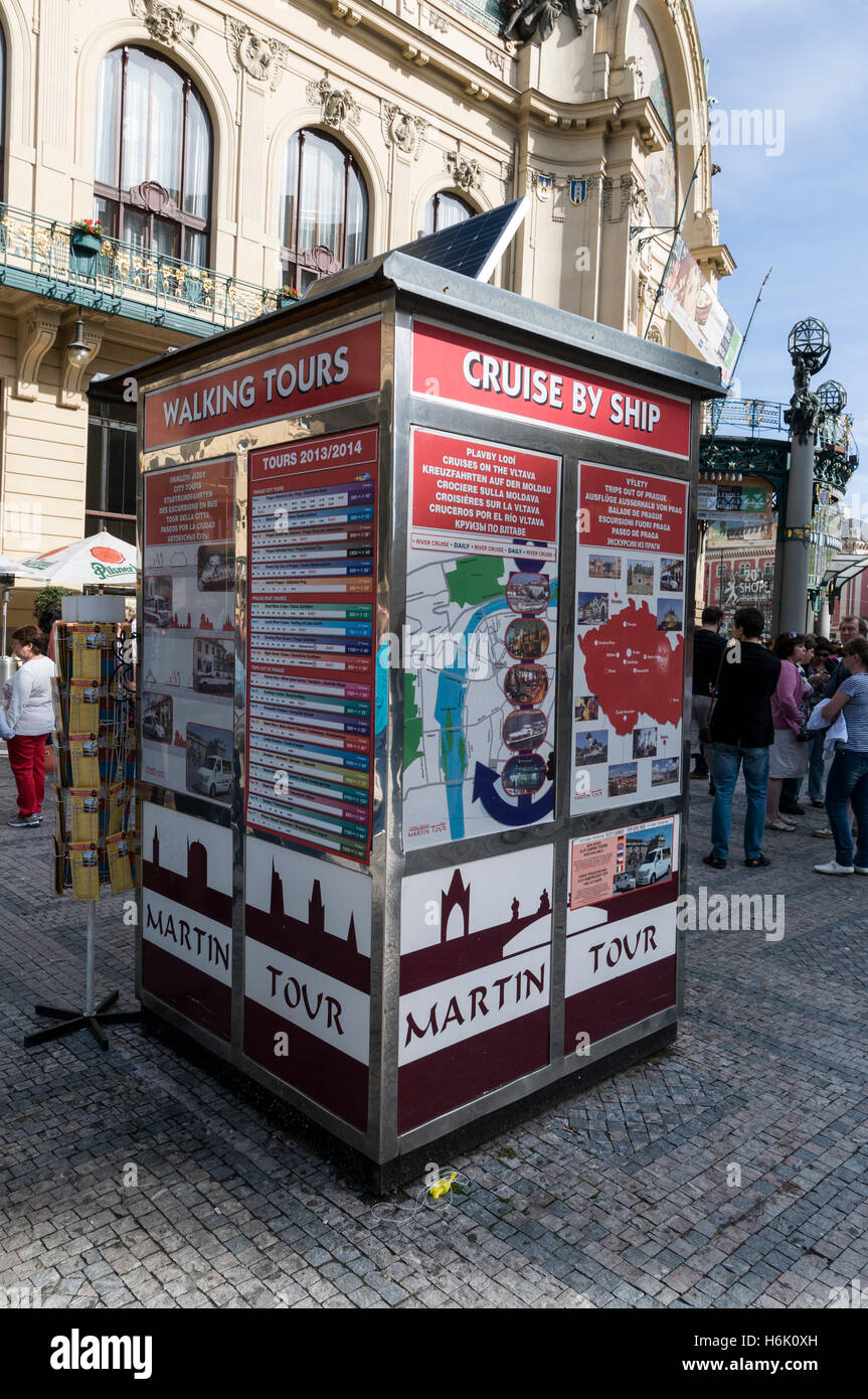 A Prague city tours stands in Náměstí Republiky ( Republic Square), Prague, Czech Republic. Stock Photo