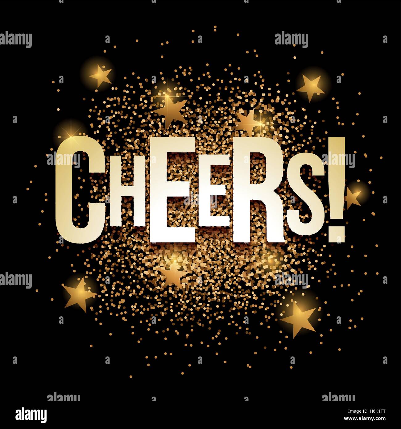 Cheers banner with gold glitter. Vector illustration. Elements are