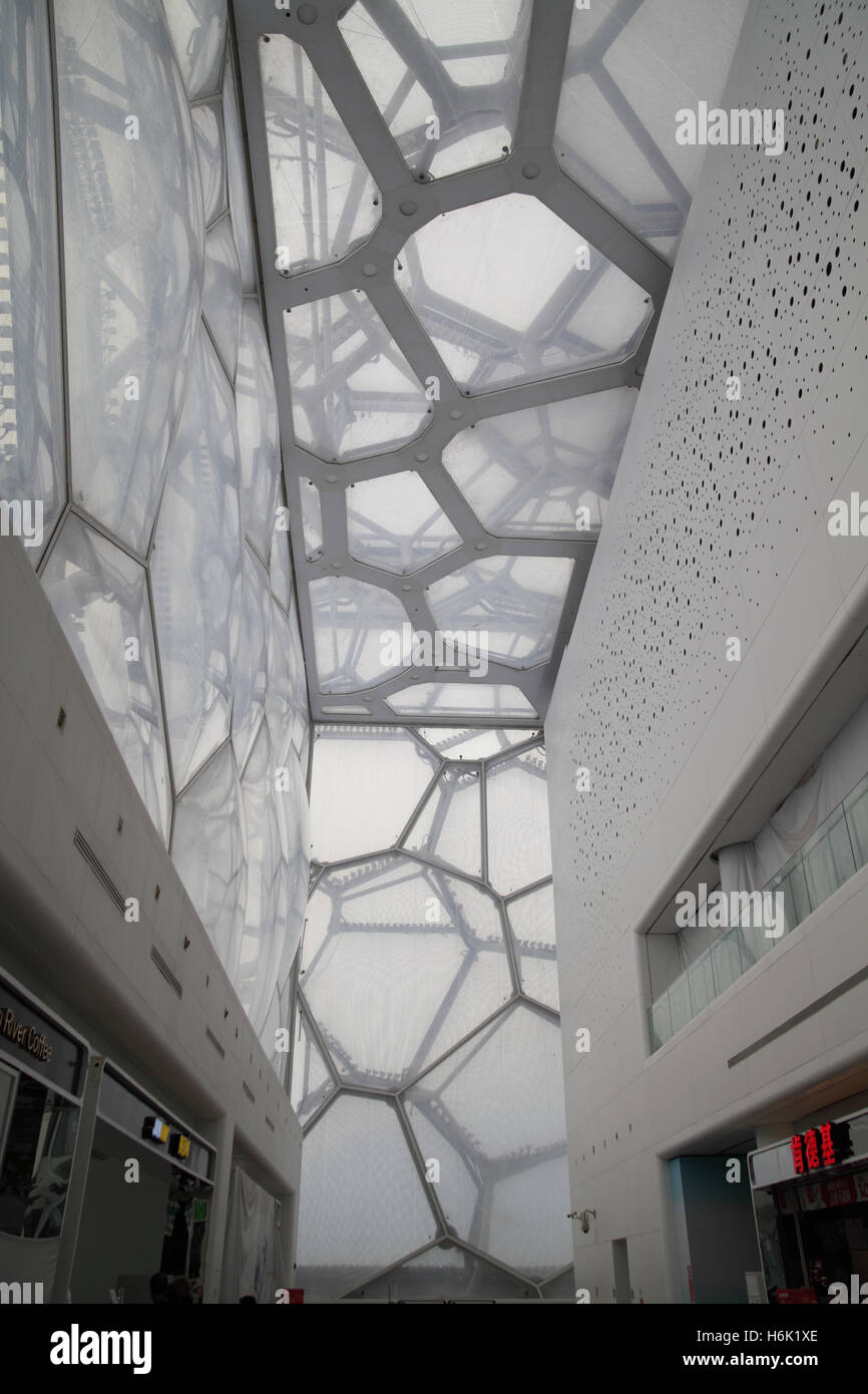 Interior of The Beijing National Aquatics Center, built for the Beijing Olympics by a consortium of architects and constructors. Stock Photo