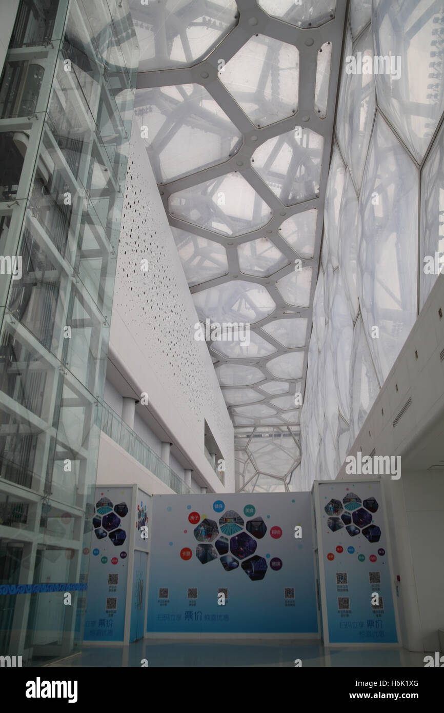 Interior of The Beijing National Aquatics Center, built for the Beijing Olympics by a consortium of architects and constructors. Stock Photo