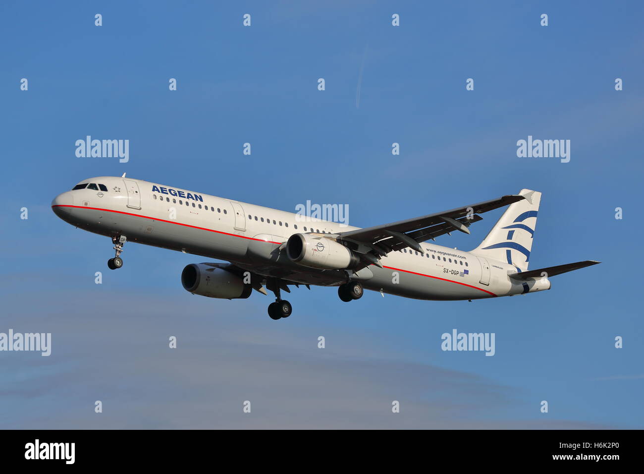Aegean Airlines Airbus A321-200 SX-DGP landing at London Heathrow Airport, UK Stock Photo