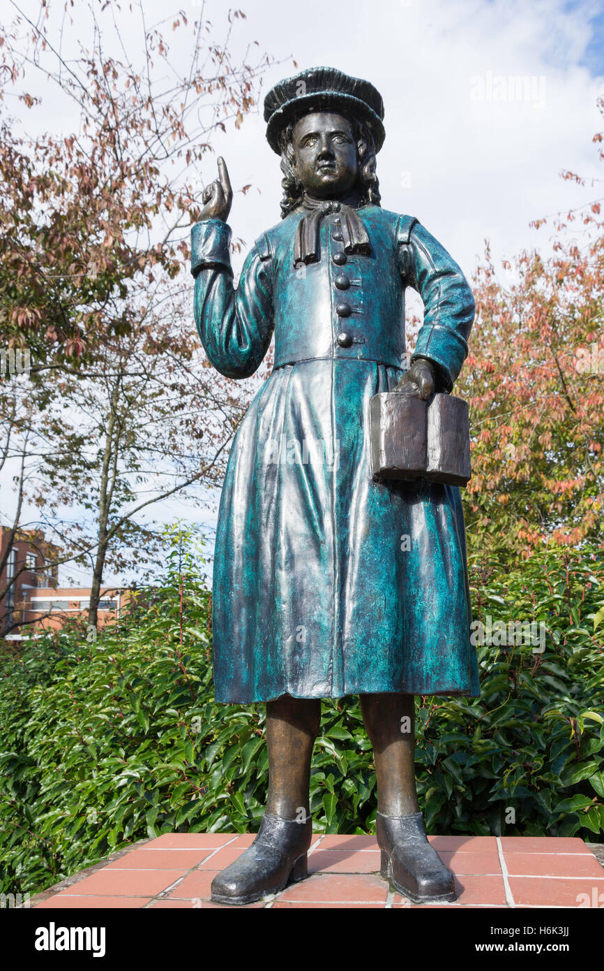 'The Blue Coat Boy' statue (site of Blue Coat School), Cross Street, Basingstoke, Hampshire, England, United Kingdom Stock Photo