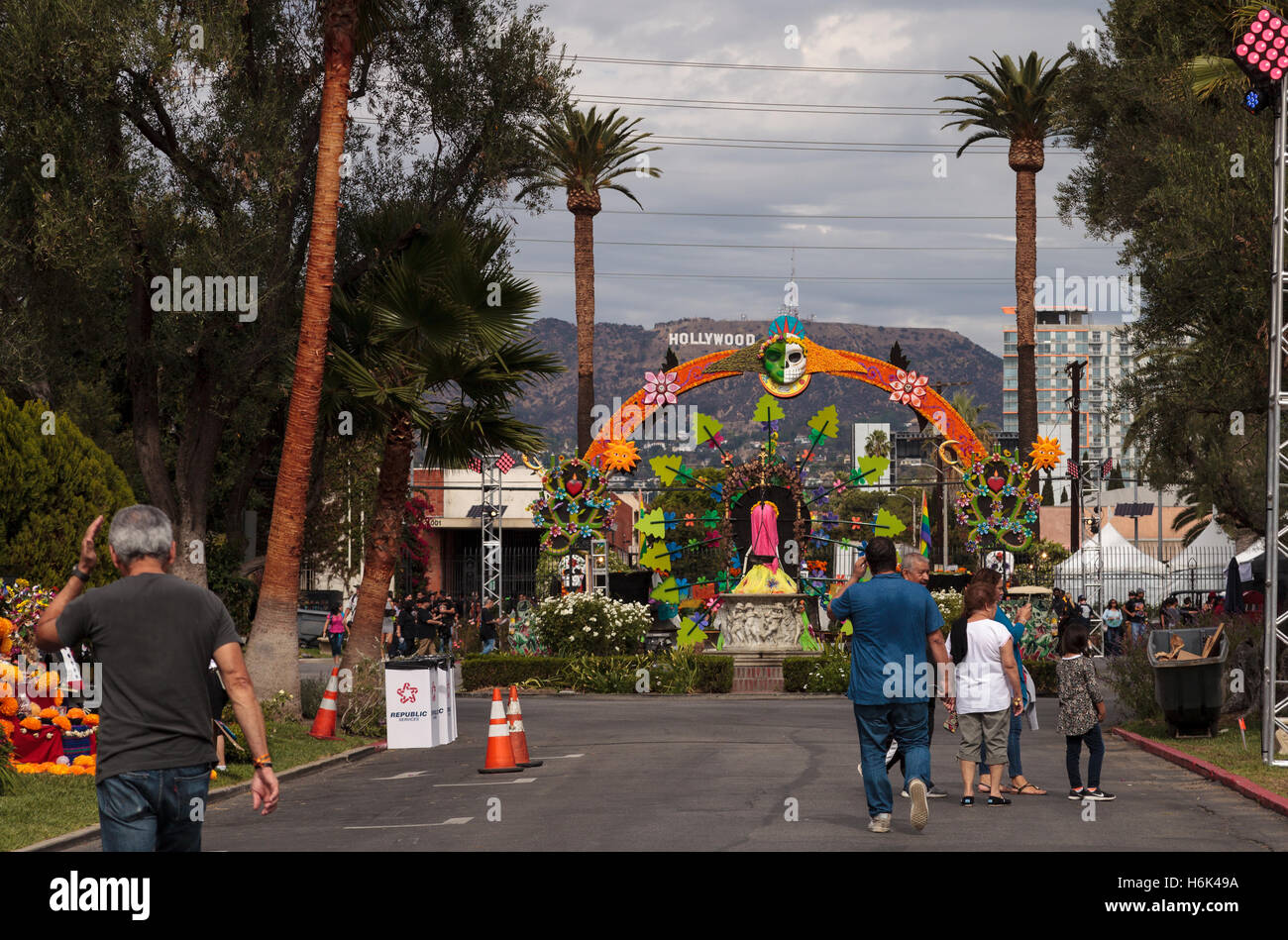 Flower and skeleton arch entrance to Dia de los Muertos, Day of the