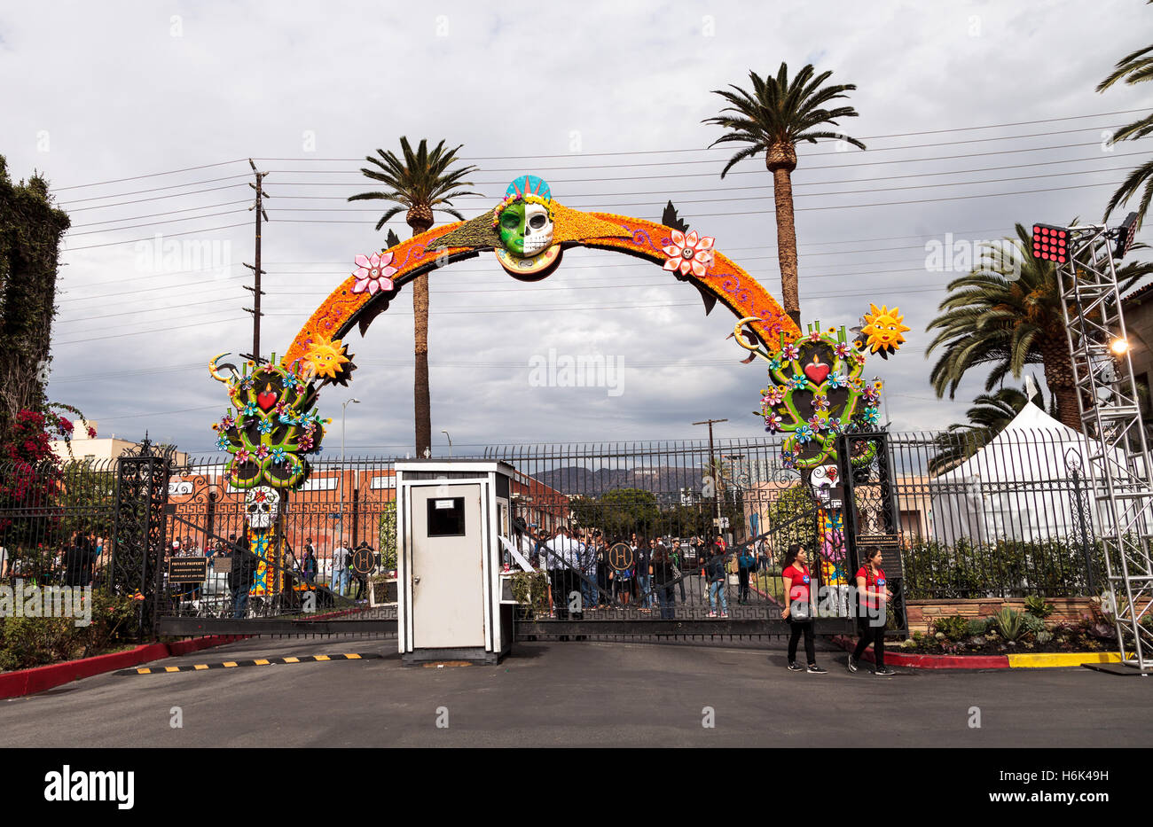 Flower and skeleton arch entrance to Dia de los Muertos, Day of the