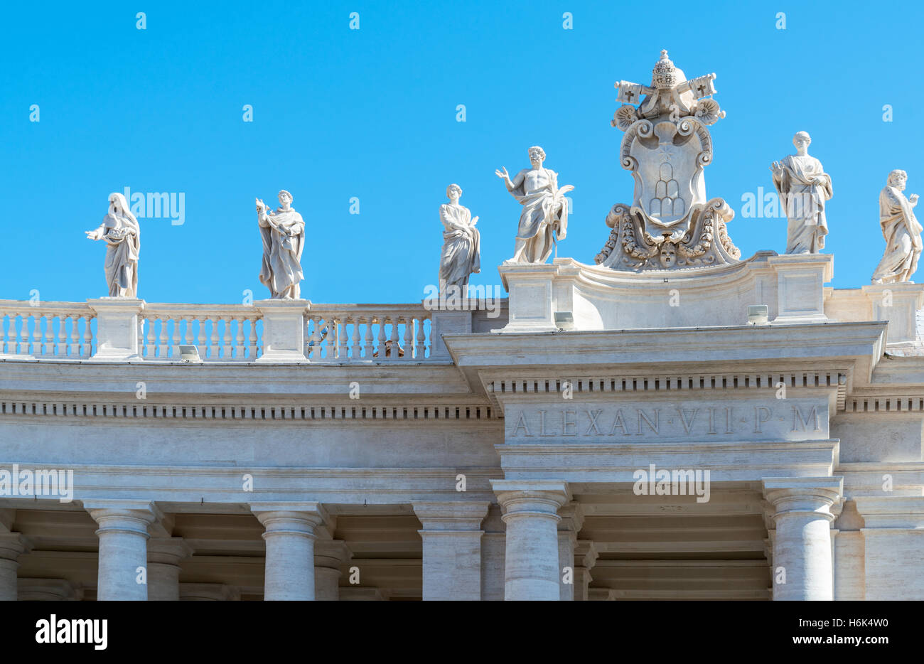 Italy,Rome, St. Peter square, statues of saints on the Bernini's colonnade. Stock Photo