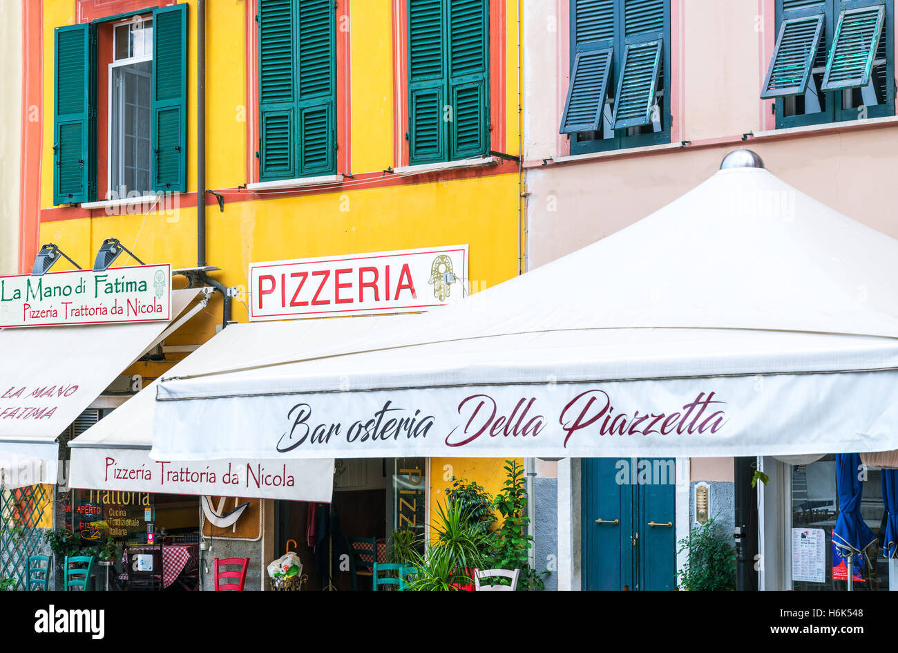Lerici, Italy - September 30 2016: The traditional houses  and restaurants of Garibaldi square Stock Photo