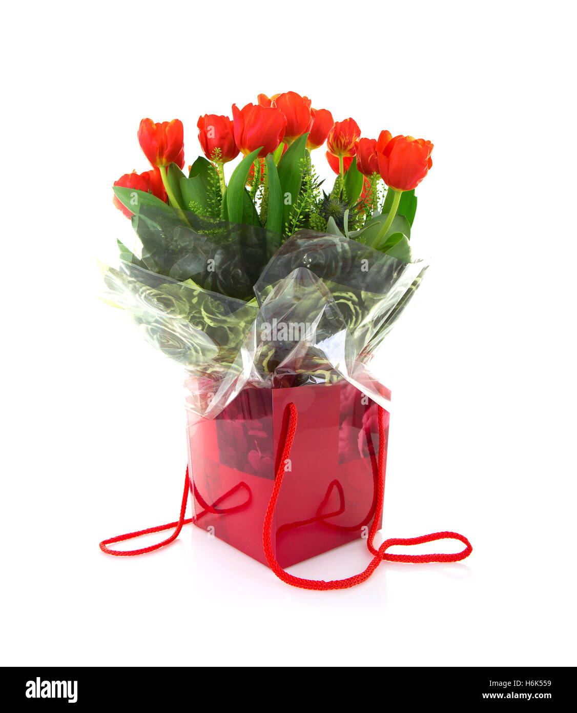 Bouquet of red tulips on a white background Stock Photo - Alamy