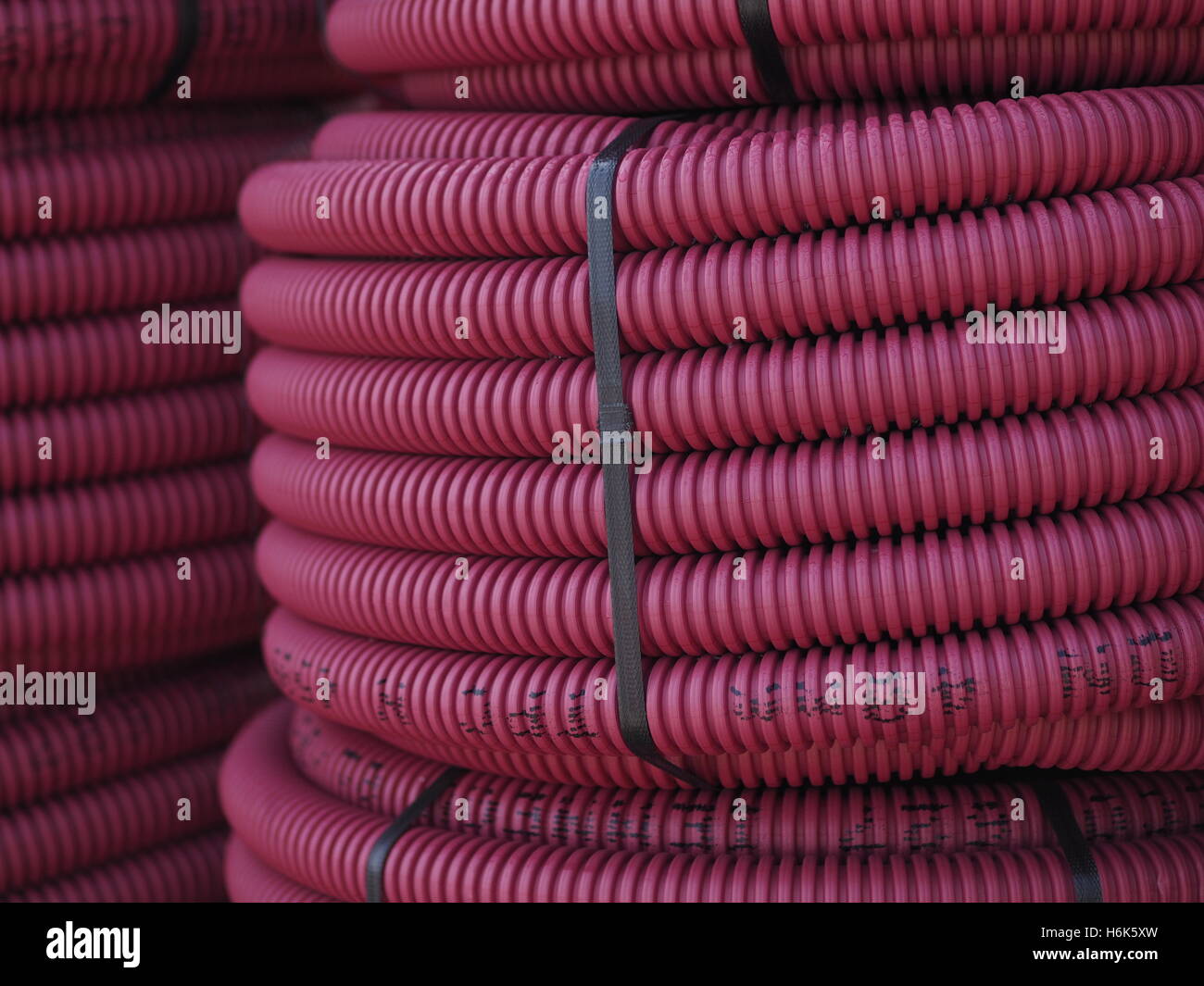 PEHD durable flexible hoses for electrical and other cables Stock Photo