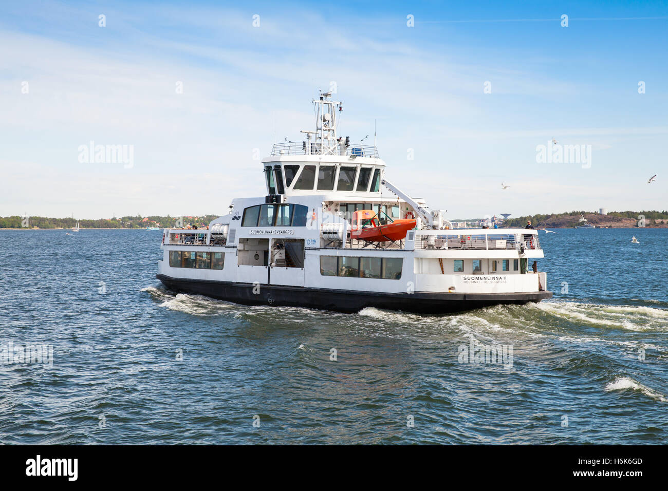 Helsinki, Finland - June 13, 2015: Passenger ferry Suomenlinna II with many tourists on board. This ferry travels from Helsinki Stock Photo