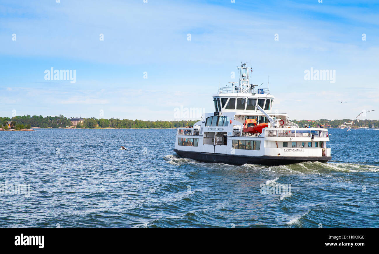 Helsinki, Finland - June 13, 2015: Passenger ferry Suomenlinna II with many tourists on board. This ferry travels from Helsinki Stock Photo