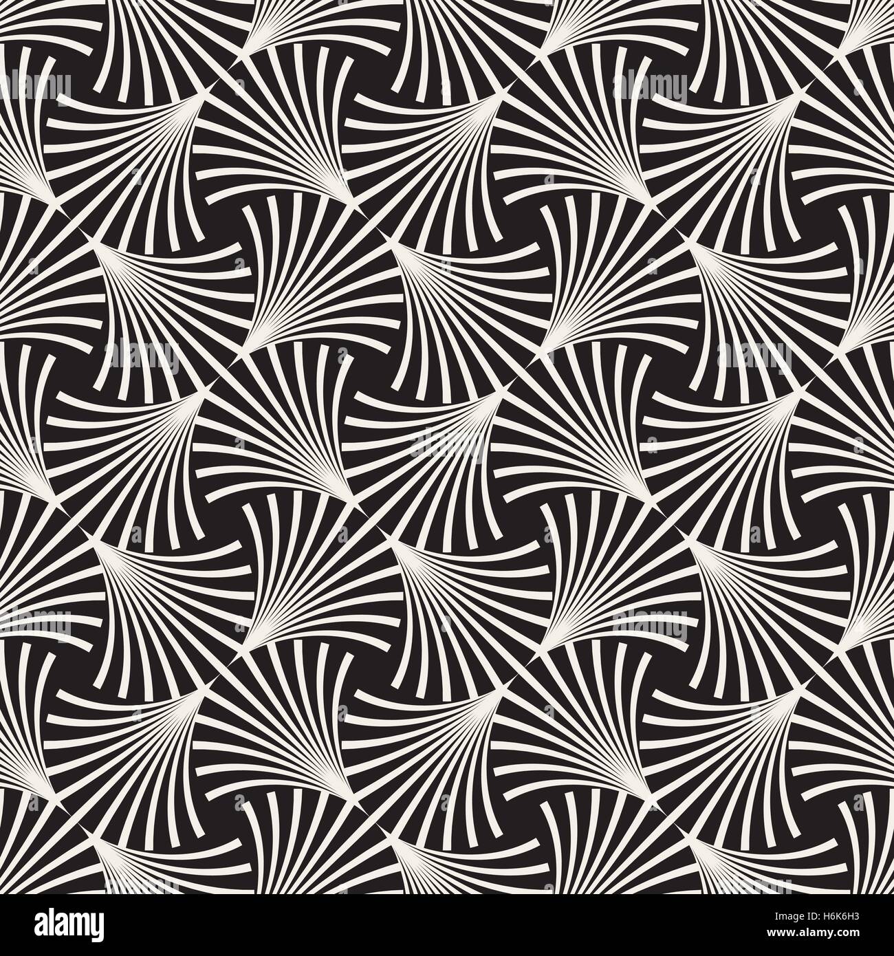 Vector Seamless Black and White Arc Lines Grid Pattern Stock Vector