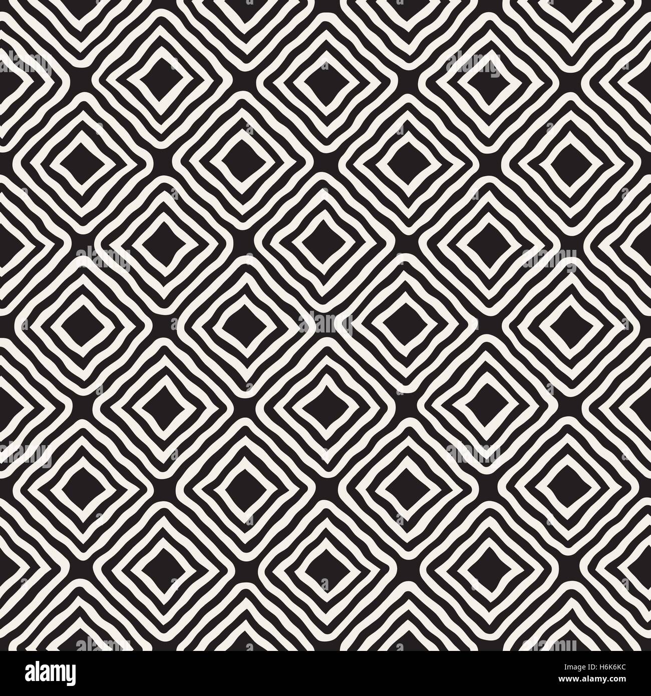 Vector Seamless Black and White Hand Drawn Rhombus Lines Pattern Stock ...