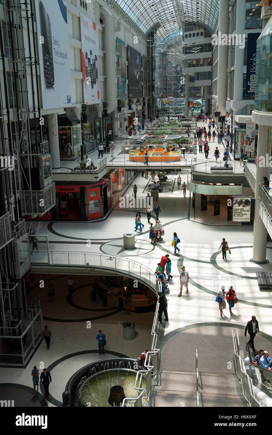 A view of the arcade of the Toronto Eaton Centre, the largest shopping mall in Ontario and tourist attraction in Toronto Canada. Stock Photo