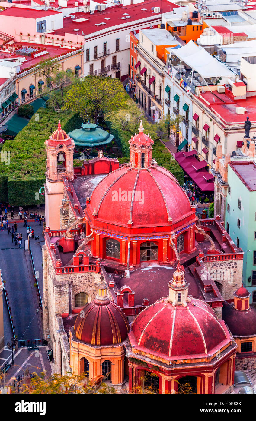 Red Dome Templo San Diego San Diego Church Jardin Town Square Guanajuato, Mexico From Le Pipila Overlook Stock Photo