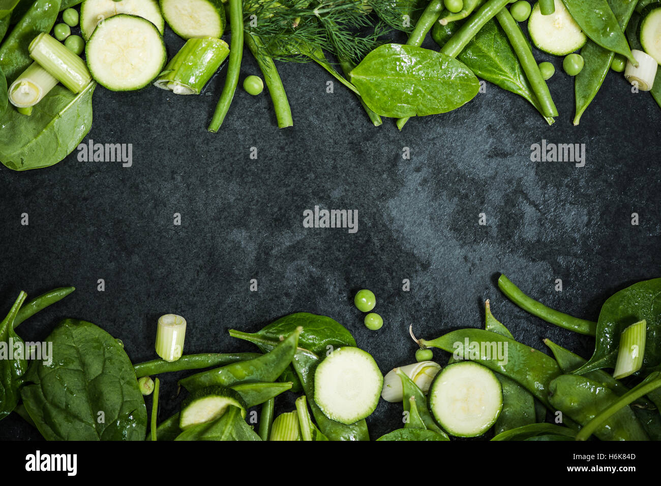 Farm fresh local market green vegetables, overhead view Stock Photo Alamy
