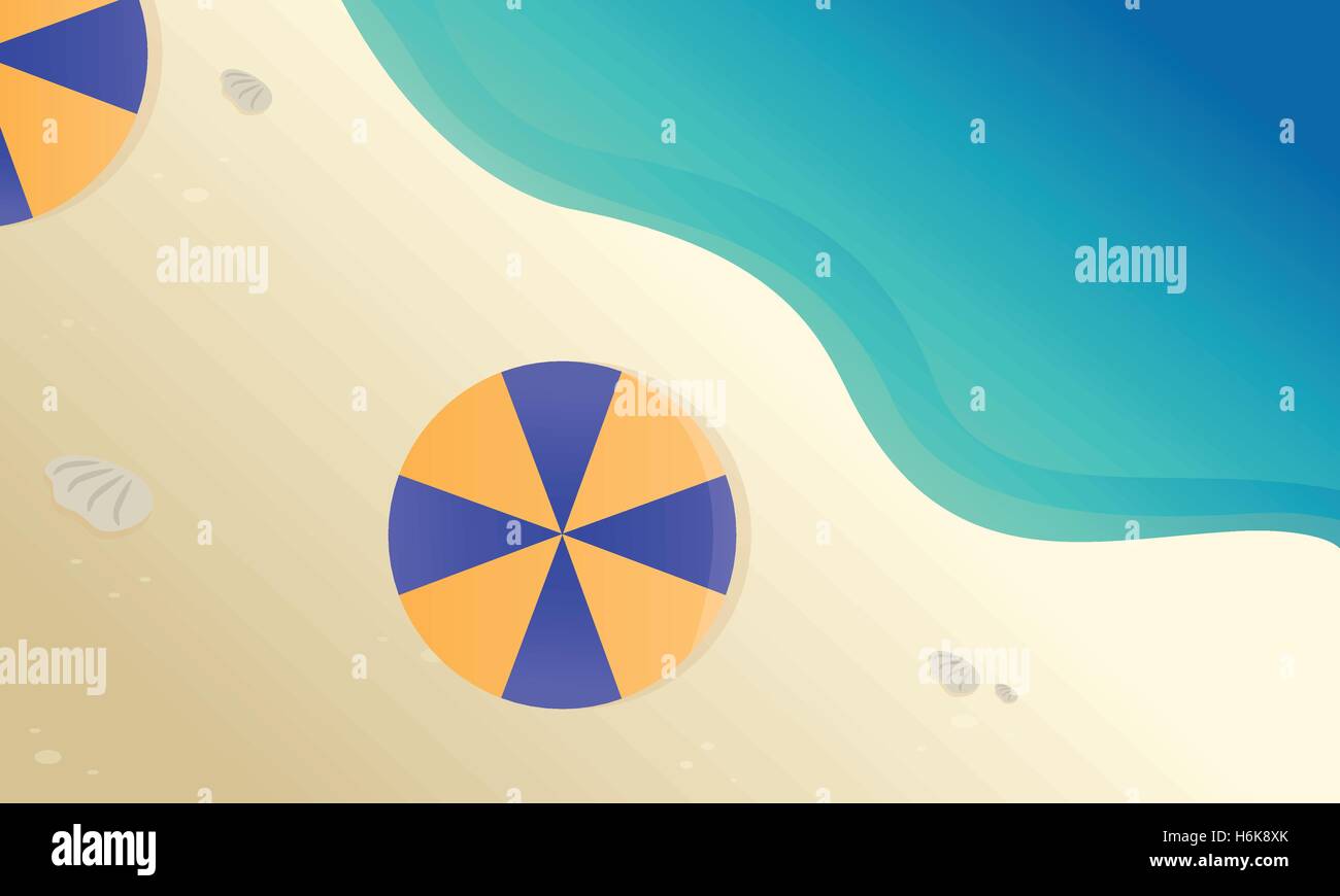 Landscape beach with umbrella vector flat illustration Stock Vector ...