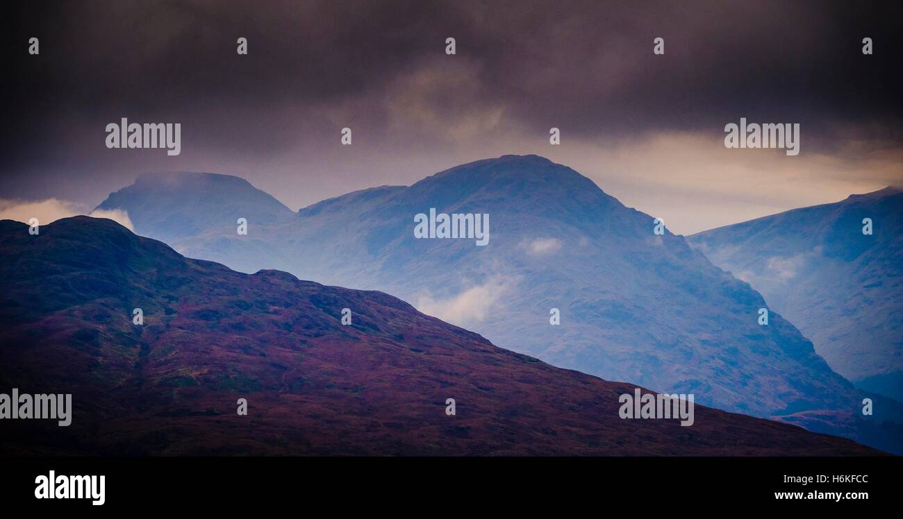 Stronachlachar, UK. 30th Oct, 2016. Loch Lomond & The Trossachs National Park, Scotland UK - Autumn 30th October 2016 Storm clouds gather over mountains at the head of Loch Arklet, Loch Lomond & The Trossachs National Park, Scotland Credit:  Andrew Wilson/Alamy Live News Stock Photo