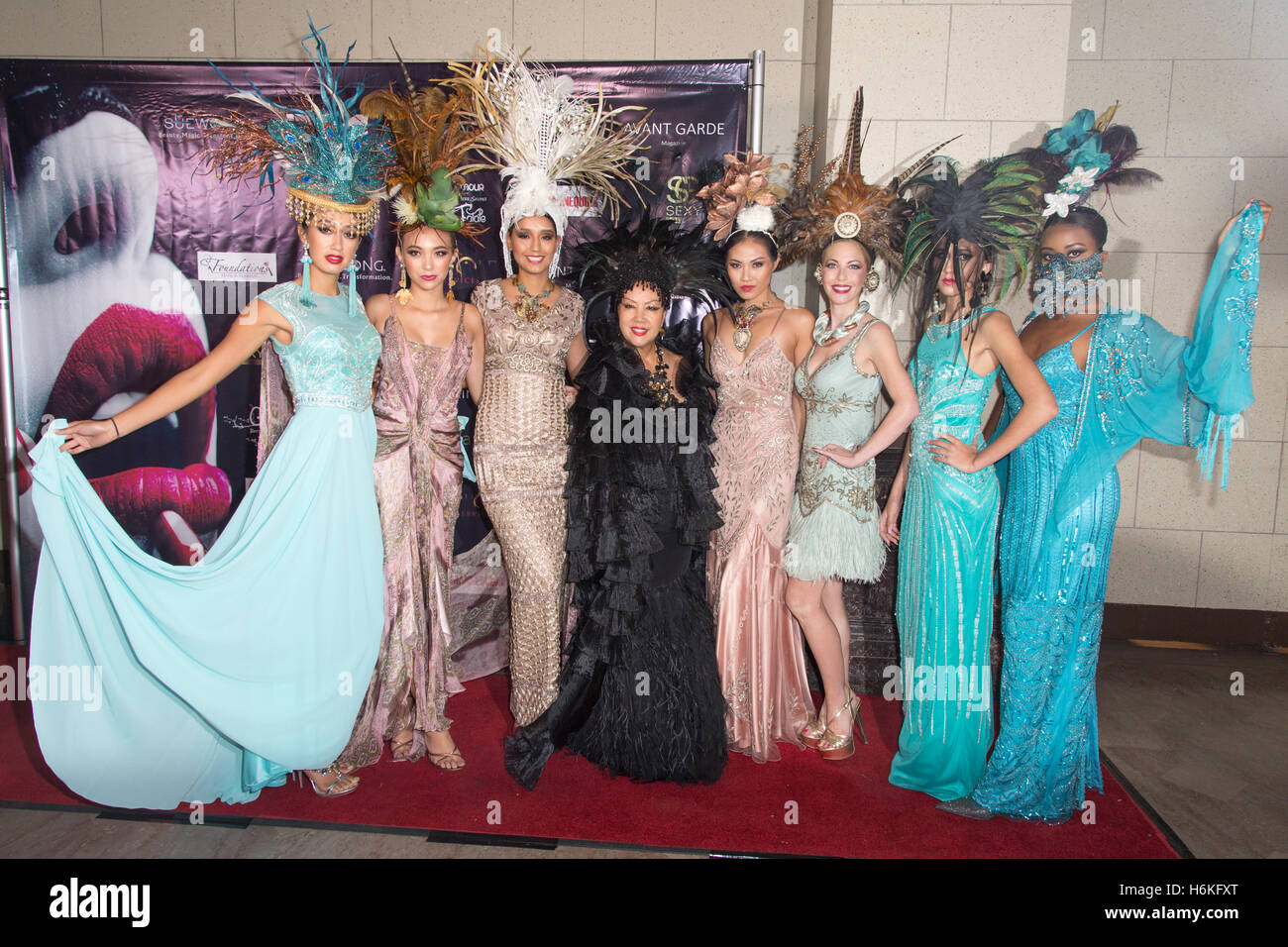 Los Angeles, California USA. 29th October, 2016. Fashion designer Sue Wong and models attend Avant Garde Magazine's 2nd Annual Masquerade Ball 2016 held at The Majestic Downtown LA in Los Angeles, California USA. @ Sheri Determan / Alamy Live News Stock Photo