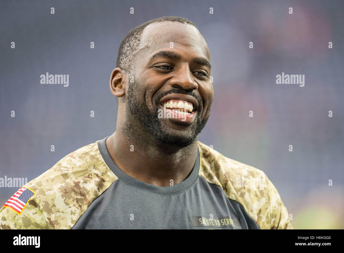 Houston, Texas, USA. 30th Oct, 2016. Houston Texans outside linebacker Whitney Mercilus (59) smiles prior to an NFL game between the Houston Texans and the Detroit Lions at NRG Stadium in Houston, TX on October 30th, 2016. The Texans won the game 20-13. Credit:  Trask Smith/ZUMA Wire/Alamy Live News Stock Photo