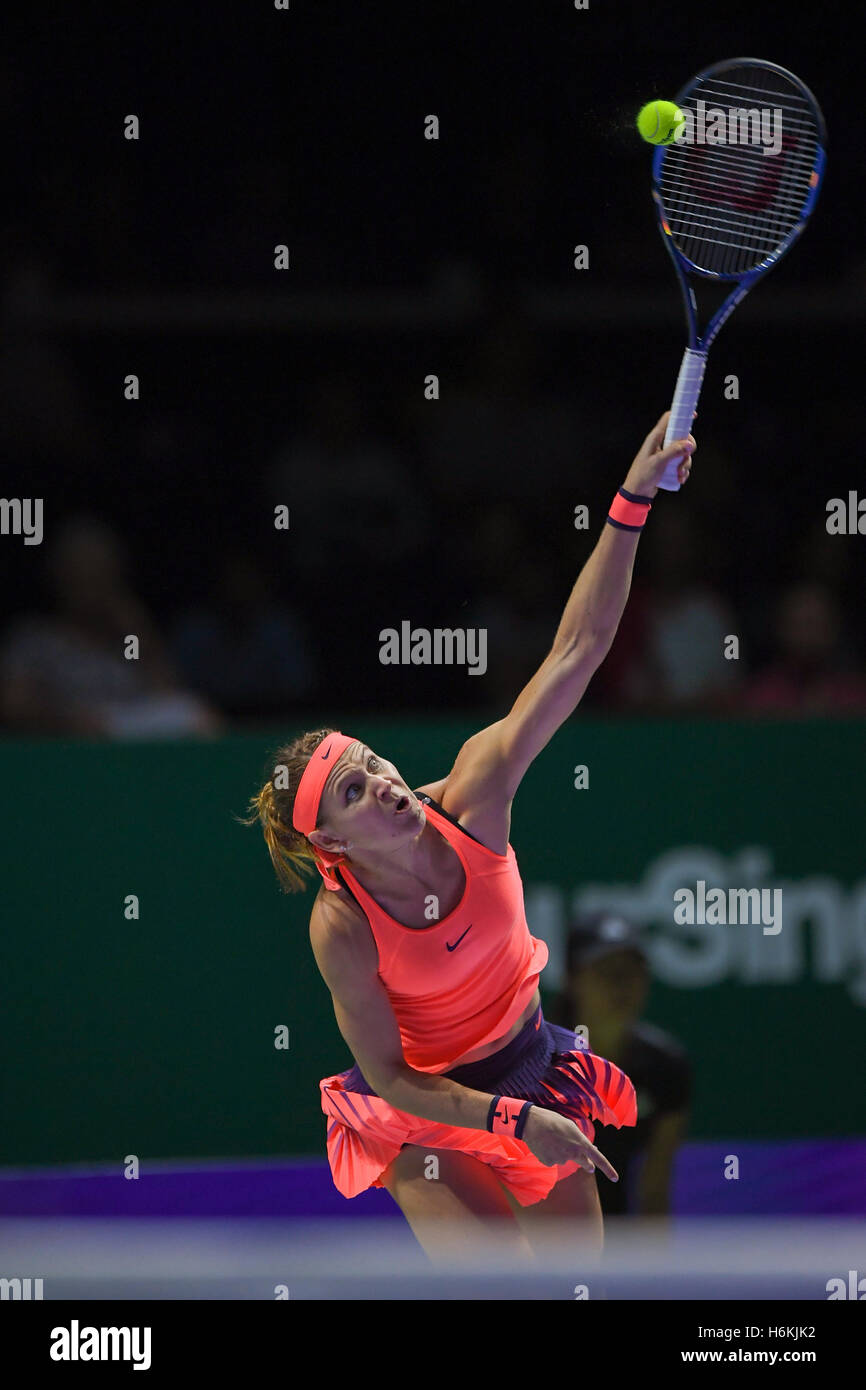 Singapore, 30th Oct, 2016. Lucie Safarova (CZE) in action in the doubles semifinal semifinal at the BNP PARIBAS WTA Finals Singapore 2016 at Indoor stadium on 29 Oct 2016. Credit:  Haruhiko Otsuka/AFLO/Alamy Live News Stock Photo