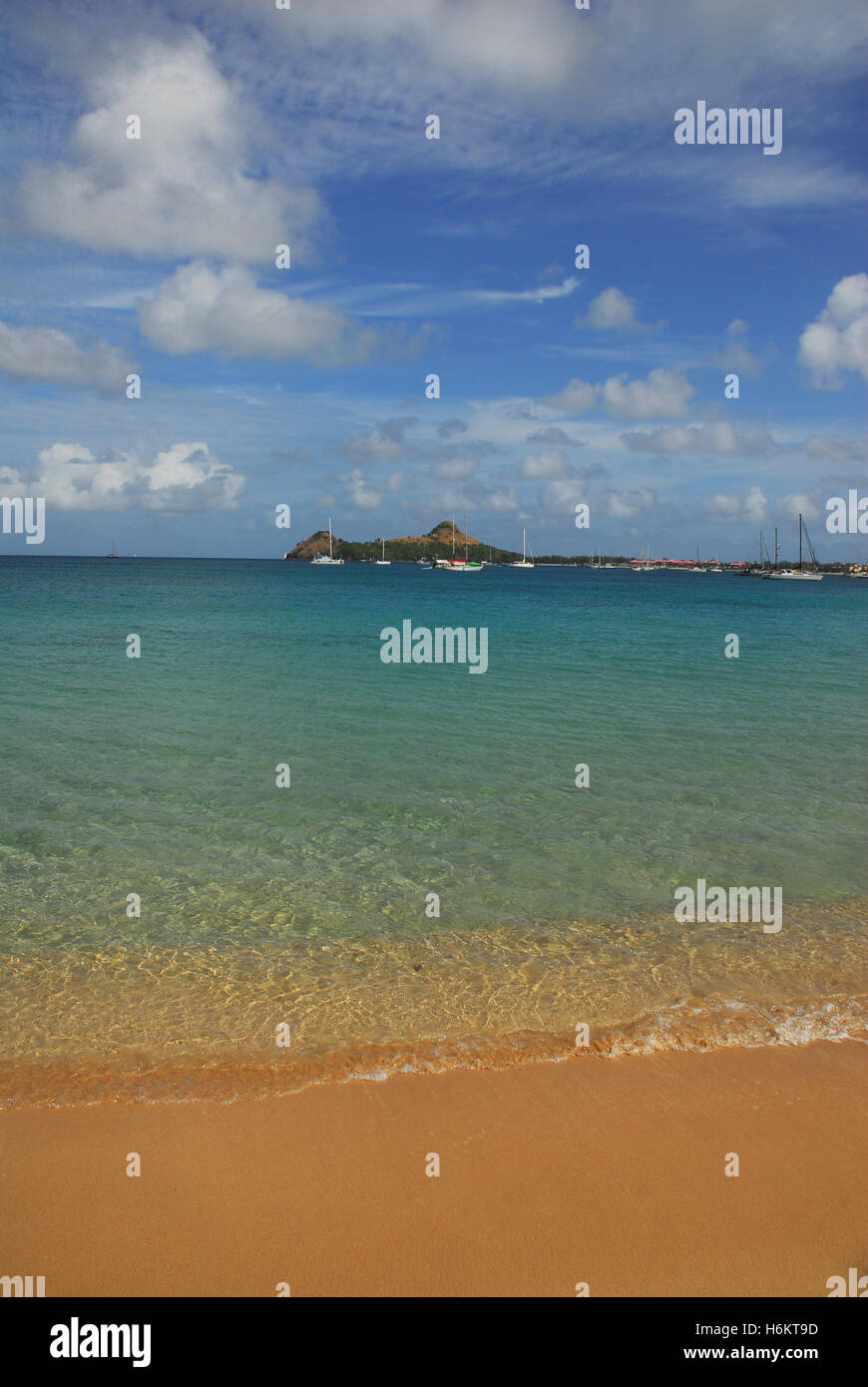 Caribbean, St Lucia, Rodney Bay, View to Pigeon Island Stock Photo
