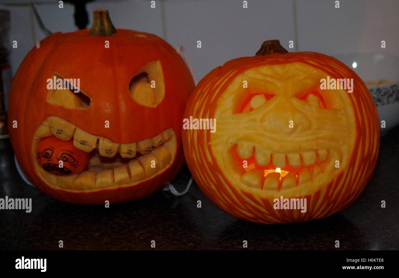 Halloween pumpkin carved face autumn season Stock Photo - Alamy