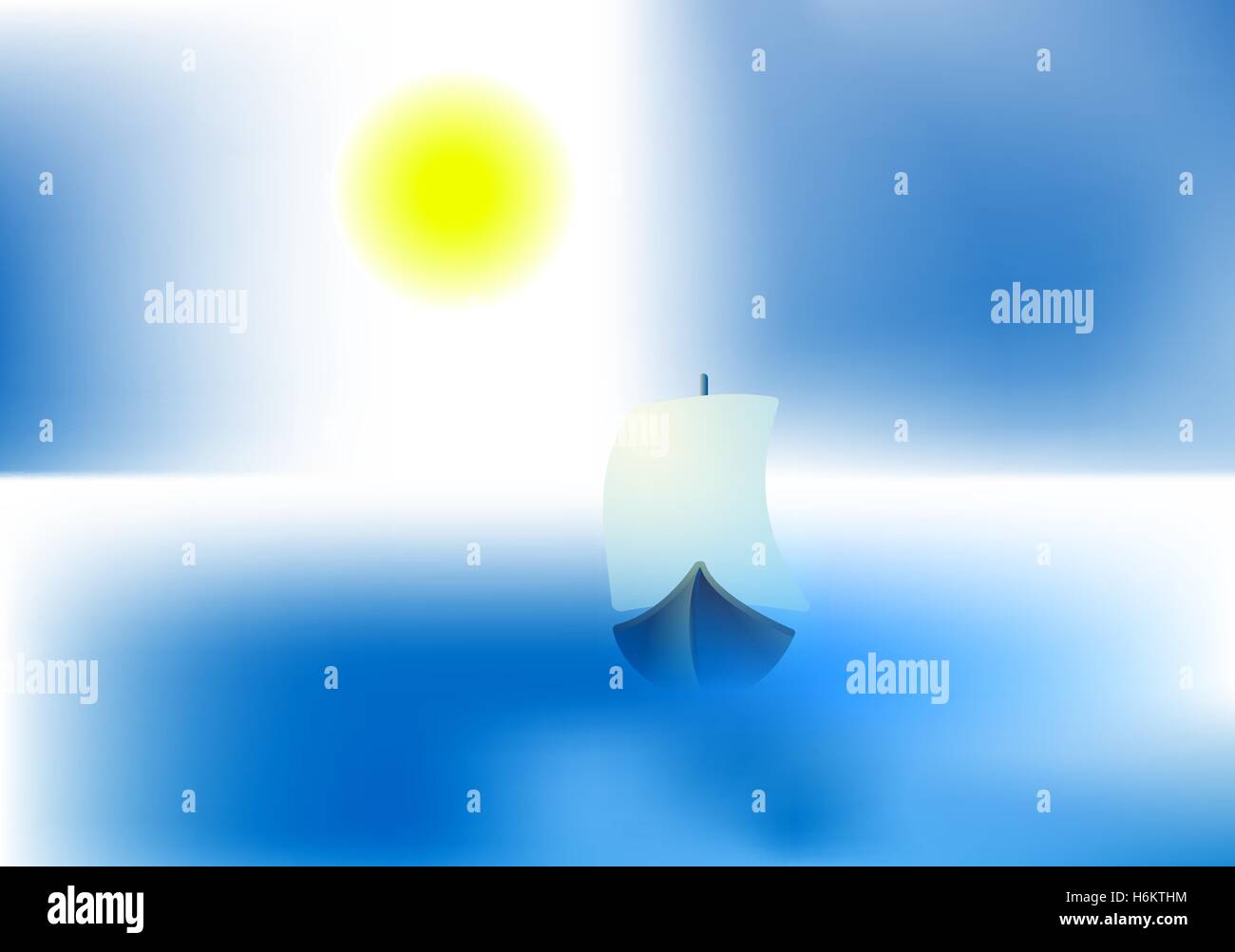 bright sun blue sky sailboat in seascape travel vector illustration ...