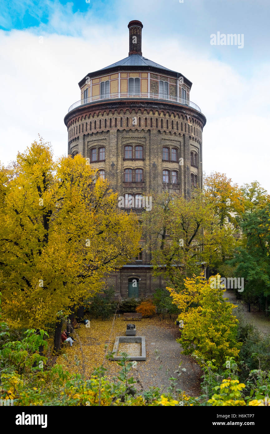View of Wasserturm or water tower during Autumn  in Prenzlauer Berg , Berlin, Germany Stock Photo