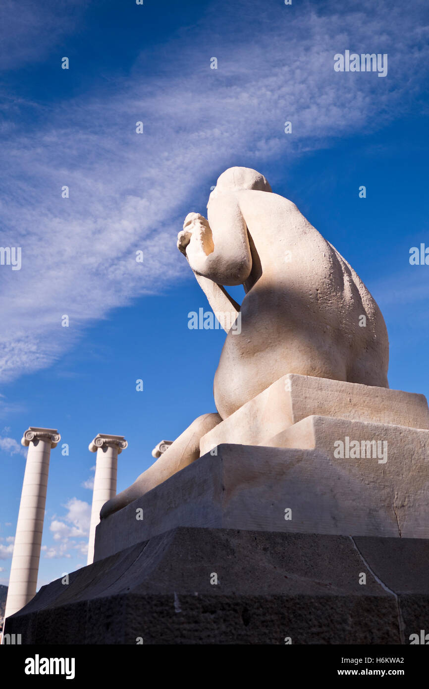 Naked stone woman outside The Olympic Stadium, Barcelona, Spain Stock Photo
