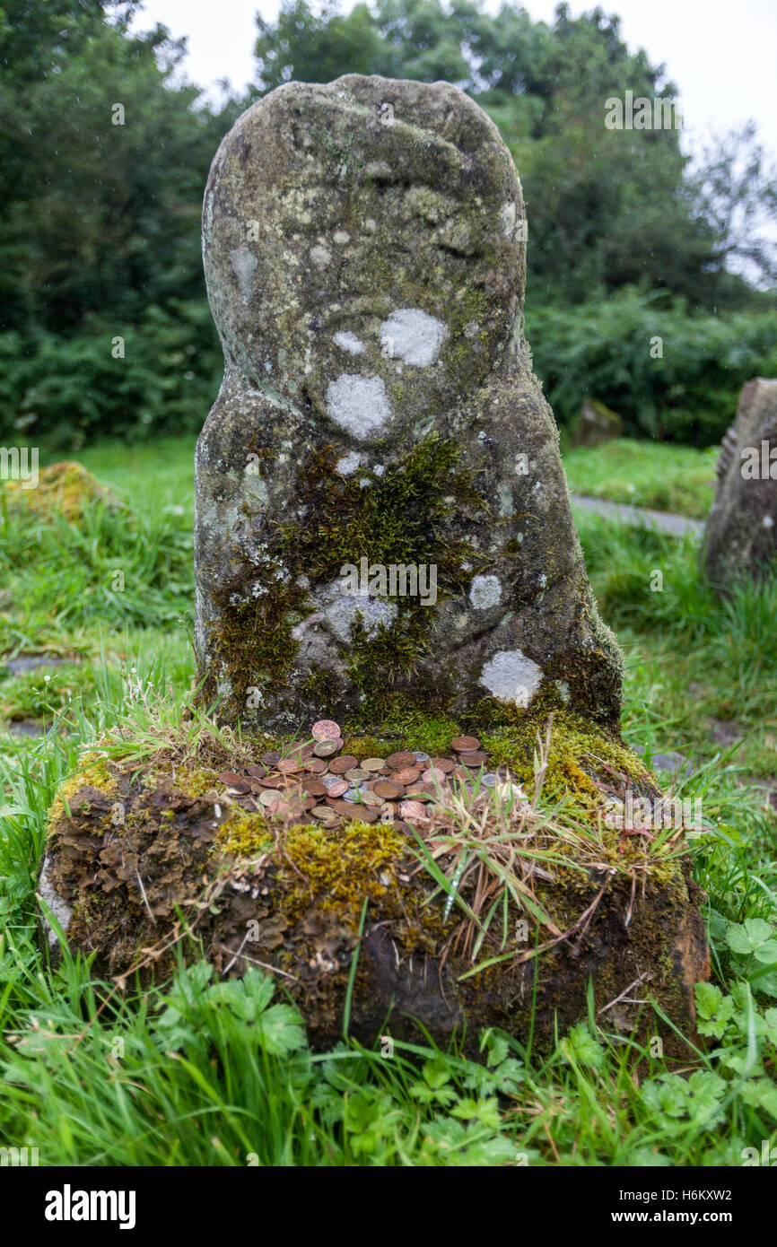 Lustymore Island figure in Caldragh graveyard, Boa Island, Northern Ireland, UK Stock Photo