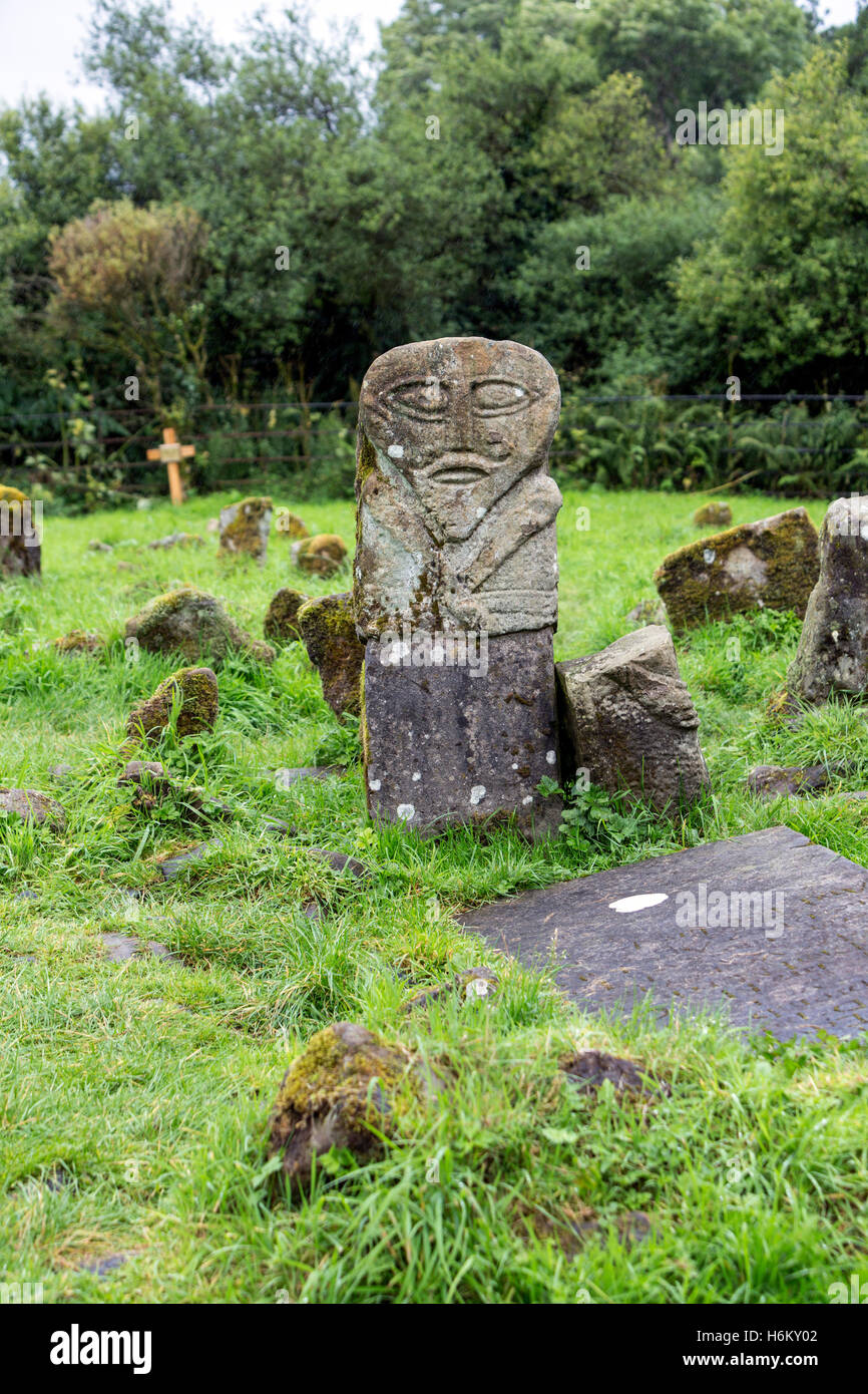 The bilateral Boa Island figure at Caldragh graveyard, Boa Island, Northern Ireland, UK Stock Photo