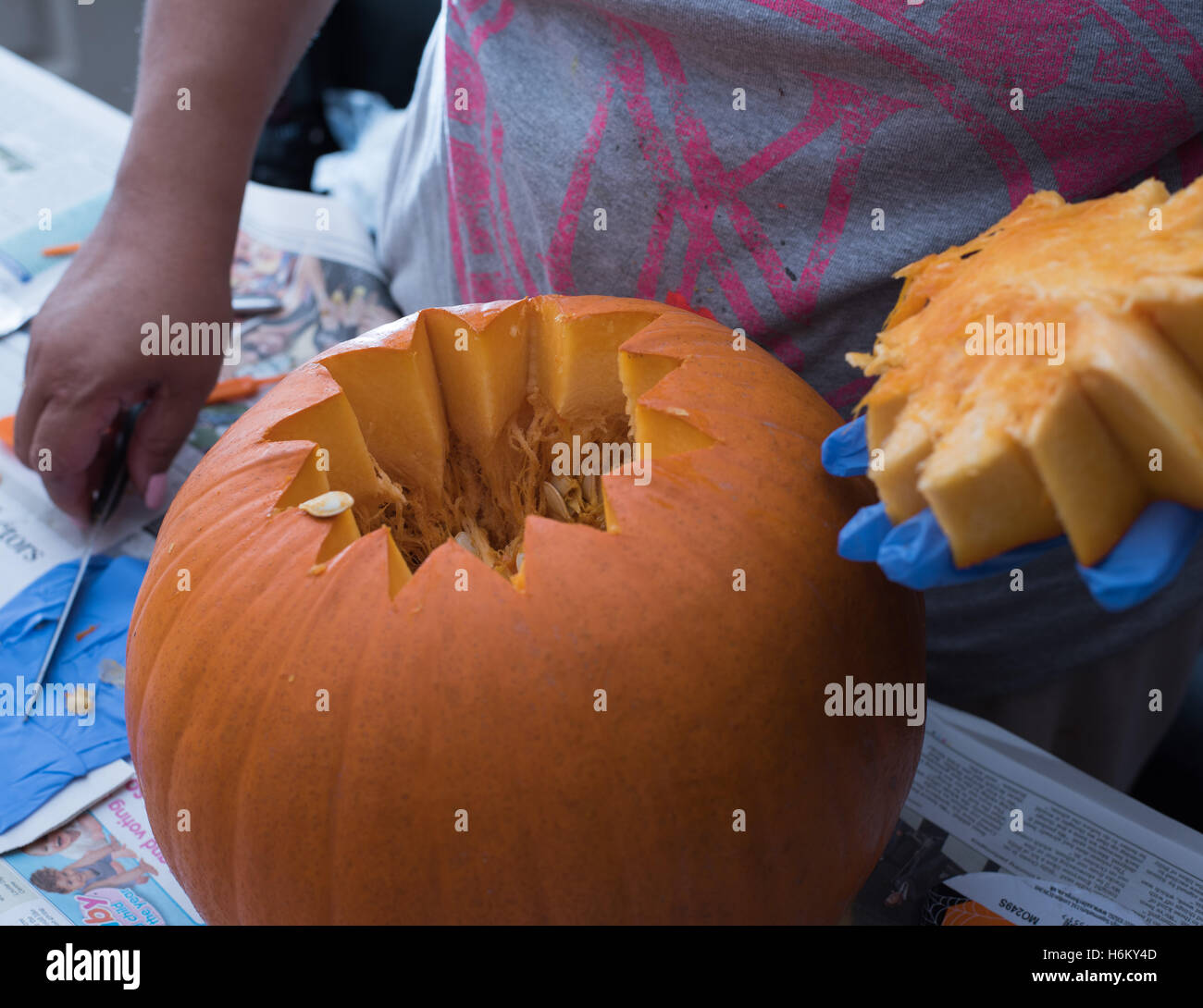 Pumpkin carving- the top comes off Stock Photo
