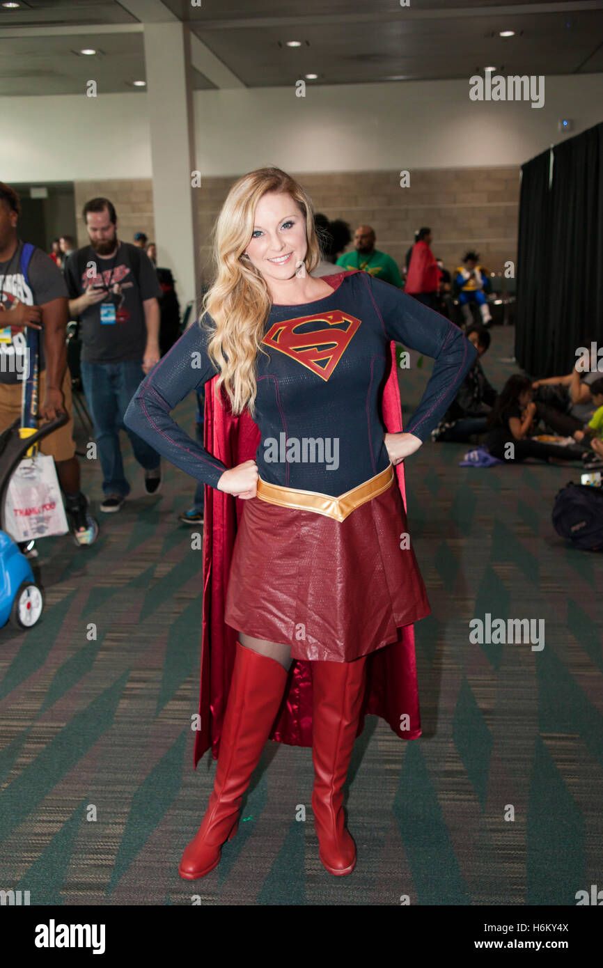 STAN LEE LA COMIC CON: A cosplayer dressed as Supergirl from the CW TV series of the same name based on the DC Comics character. Stock Photo